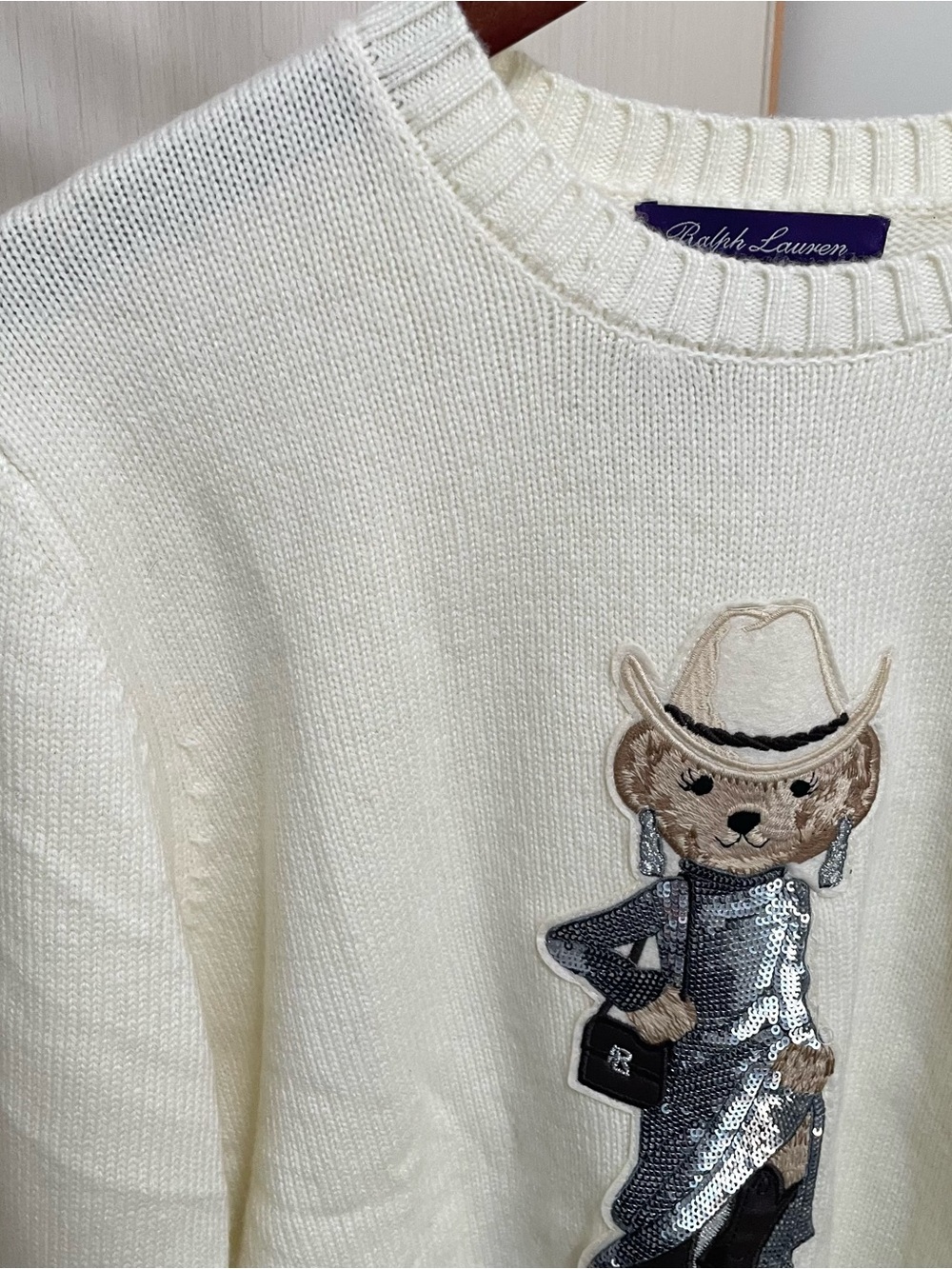 Ralph Lauren Cream Bear-Appliqué Crewneck Sweater - Picture 2 of 7